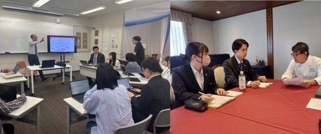 国際ホテル・ブライダル専門学校の学生が（株）イタリア軒の社員の講義を受けている様子